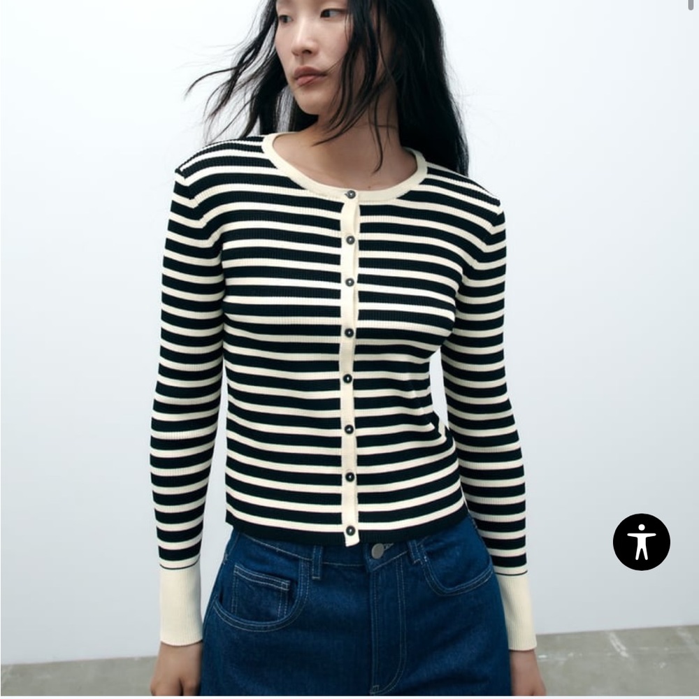 Zara STRIPED KNIT CARDIGAN